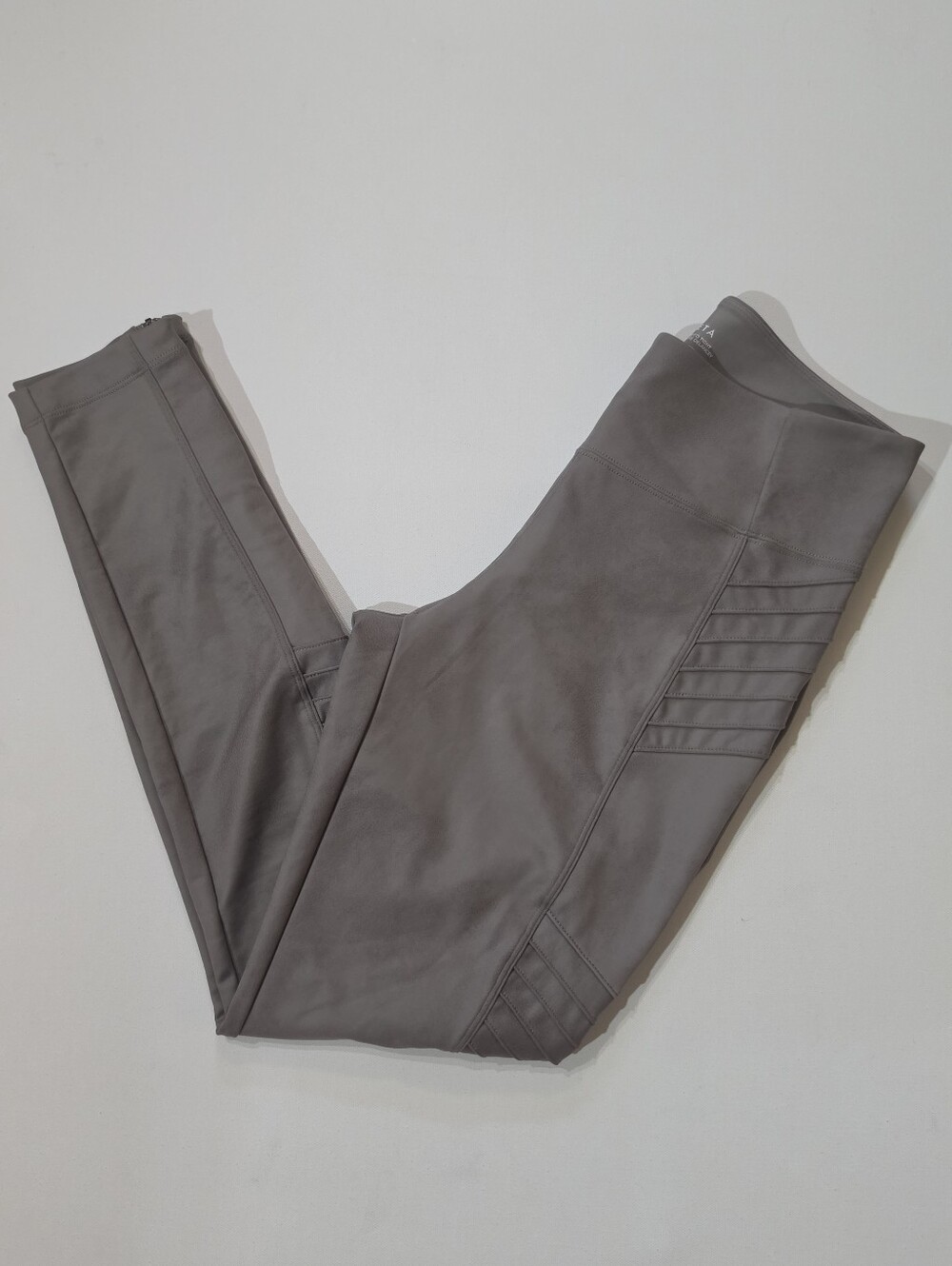 Athleta Delancey Gleam Moto Tight Leggings Womens Small Grey Media Pocket Yoga